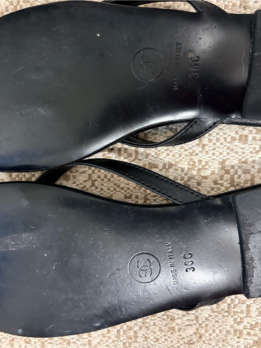 CHANEL Black Leather Logo Thong Sandals - Picture 3 of 5